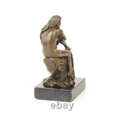 Seated Woman Sculpture in Bronze on a Black Marble Base after Milo