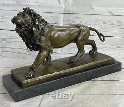 Seductive Maule Lion Solid Bronze On Marble Signed M Lopez Superb Grand Gift