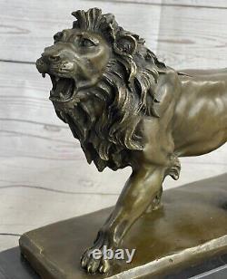 Seductive Maule Lion Solid Bronze On Marble Signed M Lopez Superb Grand Gift