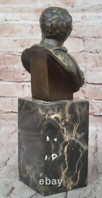 Sensual Erotic Male Bust Signed Bronze Marble Statue Art Deco Sculpture