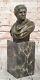 Sensual Erotic Male Bust Signed Bronze Marble Statue Sculpture Art Deco