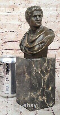 Sensual Erotic Male Bust Signed Bronze Marble Statue Sculpture Art Deco