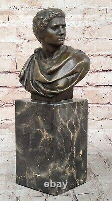 Sensual Erotic Male Bust Signed Bronze Marble Statue Sculpture Art Deco