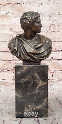 Sensual Erotic Male Bust Signed Bronze Marble Statue Sculpture Art Deco