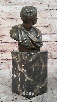 Sensual Erotic Male Bust Signed Bronze Marble Statue Sculpture Art Deco