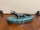 Shared Bronze Crocodile Sculpture On A Green Marble Base After Milo