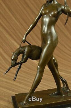 Sign Chair Diana The Hunter Hunting Dog With Bronze Sculpture Marble Statue
