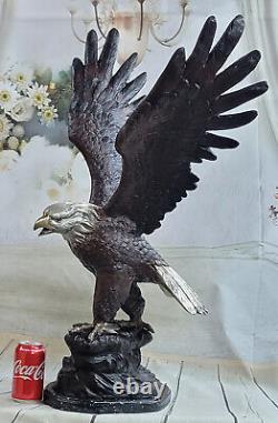 Signature Bronze Statue Monumental Size Eagle Flight On Marble Base Figure