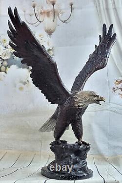 Signature Bronze Statue Monumental Size Eagle Flight On Marble Base Figure