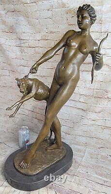 Signe Chair Diana The Hunter With Hunting Dog Bronze Sculpture Marble Base