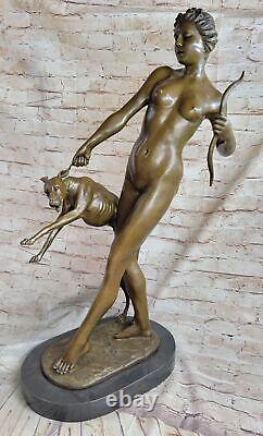 Signe Chair Diana The Hunter With Hunting Dog Bronze Sculpture Marble Base