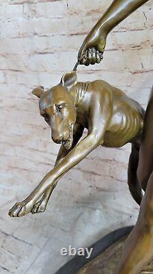 Signe Chair Diana The Hunter With Hunting Dog Bronze Sculpture Marble Base