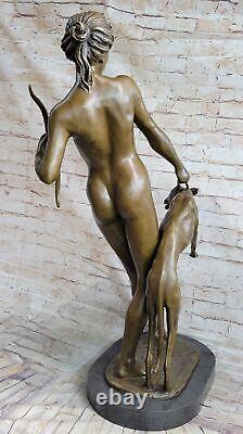 Signe Chair Diana The Hunter With Hunting Dog Bronze Sculpture Marble Base