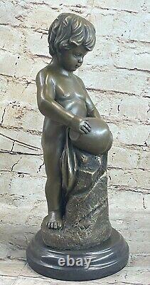 Signe M. LOPEZ Chair Boy Bronze Sculpture Statue Art Deco Marble Base Sale