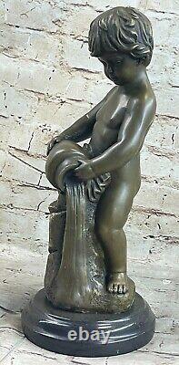 Signe M. LOPEZ Chair Boy Bronze Sculpture Statue Art Deco Marble Base Sale