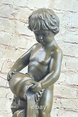 Signe M. LOPEZ Chair Boy Bronze Sculpture Statue Art Deco Marble Base Sale