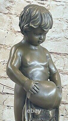 Signe M. LOPEZ Chair Boy Bronze Sculpture Statue Art Deco Marble Base Sale