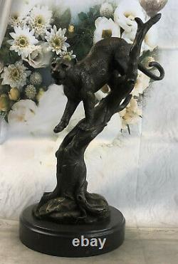 Signed 100% Font Bronze Marble Cougar Mountain Lion Panther Sculpture