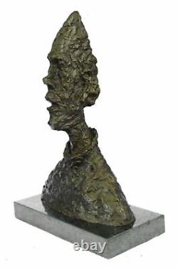 Signed Abstract Man Bust Art Deco Marble Sculpture Large Head Bronze Figurine.