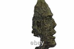Signed Abstract Man Bust Art Deco Marble Sculpture Large Head Bronze Figurine.