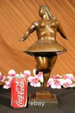 Signed Abstract Prima Ballerina After Botero Bronze Marble Base Sculpture Decor