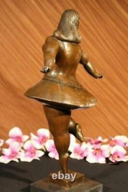 Signed Abstract Prima Ballerina After Botero Bronze Marble Base Sculpture Decor
