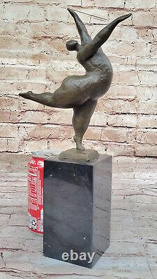 Signed Abstract Prima Ballerina After Botero Bronze Marble Base Sculpture Figure