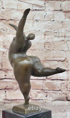 Signed Abstract Prima Ballerina After Botero Bronze Marble Base Sculpture Figure