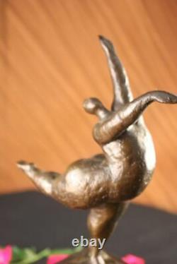 Signed Abstract Prima Ballerina After Botero Bronze Marble Base Sculpture Statue