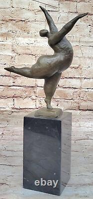 Signed Abstract Prima Ballerina After Botero Bronze Marble Base Sculpture Statue