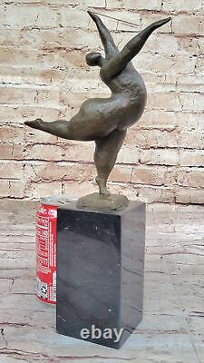 Signed Abstract Prima Ballerina After Botero Bronze Marble Base Sculpture Statue