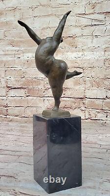 Signed Abstract Prima Ballerina After Botero Bronze Marble Base Sculpture Statue