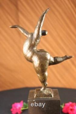 Signed Abstract Prima Ballerina After Botero Bronze Marble Base Sculpture Statue