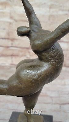 Signed Abstract Prima Ballerina After Botero Bronze Marble Base Sculpture Statue