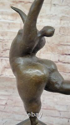 Signed Abstract Prima Ballerina After Botero Bronze Marble Base Sculpture Statue