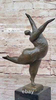 Signed Abstract Prima Ballerina After Botero Bronze Marble Base Sculpture Statue