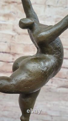 Signed Abstract Prima Ballerina After Botero Bronze Marble Base Sculpture Statue