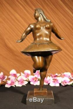 Signed Abstract Prima Ballerina After Botero Bronze Sculpture Marble Base Figure