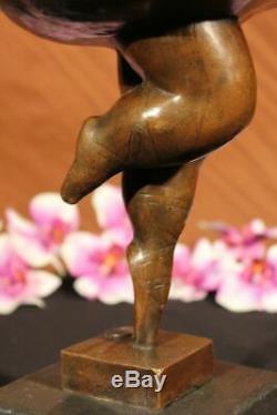Signed Abstract Prima Ballerina After Botero Bronze Sculpture Marble Base Figure