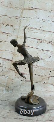 Signed Abstract Prima Ballerina After M. LOPEZ Bronze Marble Base Sculpture Figure