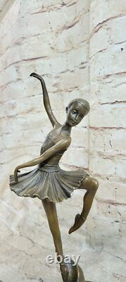 Signed Abstract Prima Ballerina After M. LOPEZ Bronze Marble Base Sculpture Figure