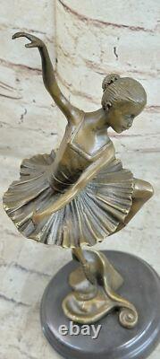 Signed Abstract Prima Ballerina After M. LOPEZ Bronze Marble Base Sculpture Figure