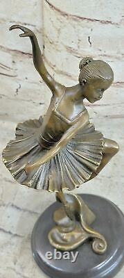 Signed Abstract Prima Ballerina After M. LOPEZ Bronze Marble Base Sculpture Figurine