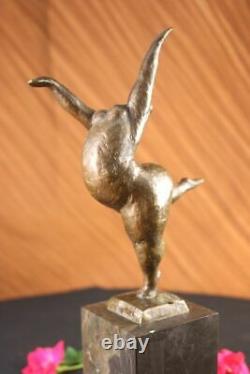 Signed Abstract Prima Ballerine After Botero Bronze Marble Base Sculpture Statue