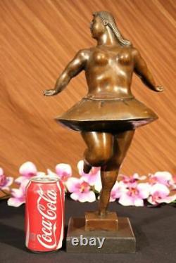 Signed Abstract Prima Ballerine After Botero Bronze Marble Sculpture Figure