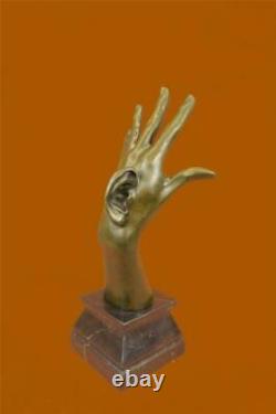 Signed Abstract Walls Have Ears Main Marble Sculpture Base Figure Nr