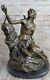 Signed Adam Village Goddess Figure Bronze Marble Base Sculpture Font Decor