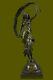 Signed Aldo Vitaleh Beauty Ribbon Dancer Bronze Sculpture Marble Statue Decor