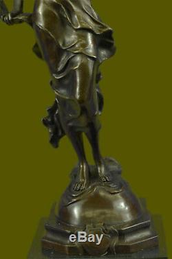 Signed Aldo Vitaleh Beauty Ribbon Dancer Bronze Sculpture Marble Statue Decor