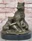 Signed Art Deco Black Bear Family Bronze Sculpture Marble Statue Figurine